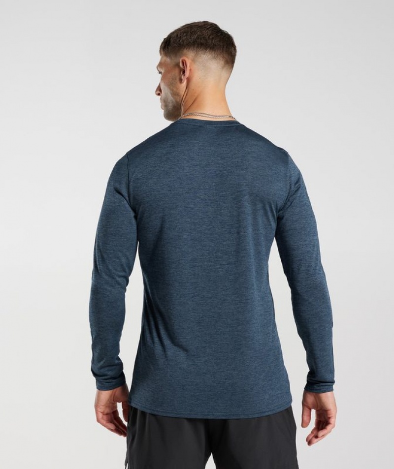 Long Sleeve Top Gymshark Arrival Marl Long Sleeve T-Shirt Navy/Smokey Teal Marl | LUXCF1547