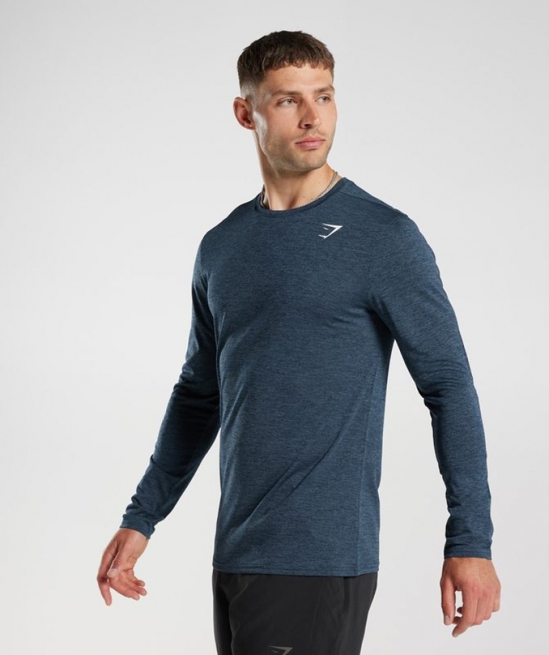 Long Sleeve Top Gymshark Arrival Marl Long Sleeve T-Shirt Navy/Smokey Teal Marl | LUXCF1547