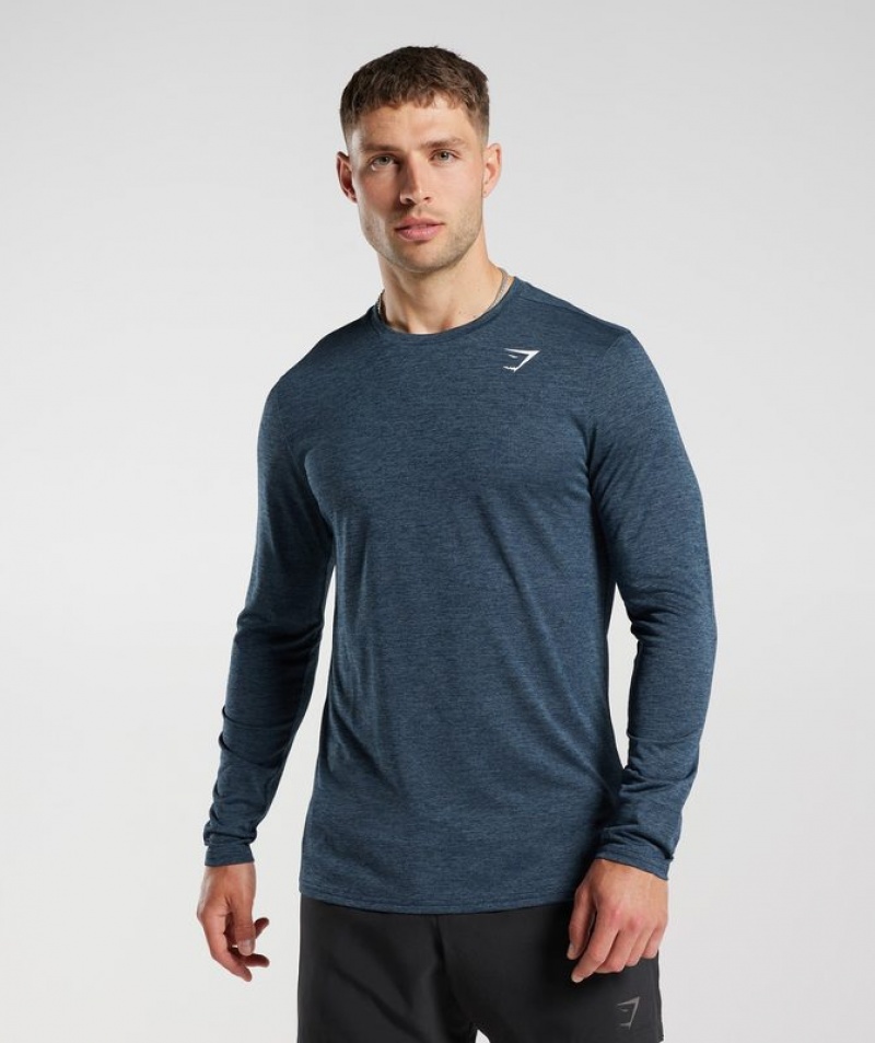 Long Sleeve Top Gymshark Arrival Marl Long Sleeve T-Shirt Navy/Smokey Teal Marl | LUXCF1547