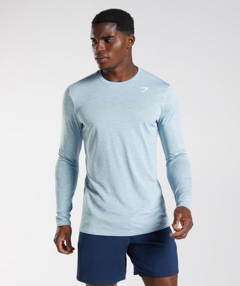 Long Sleeve Top Gymshark Arrival Marl Long Sleeve T-Shirt Azules | ULSPR4870