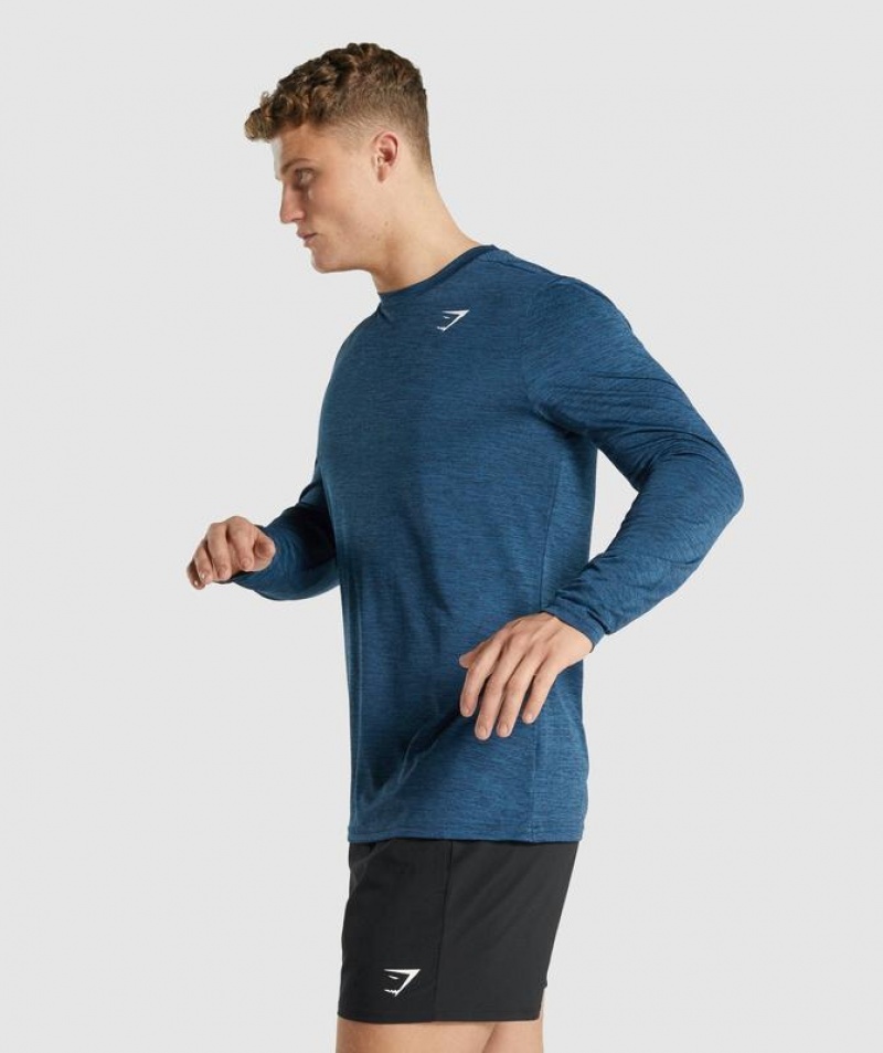 Long Sleeve Top Gymshark Arrival Marl Long Sleeve T-Shirt Azul Marino | FKTXB7643