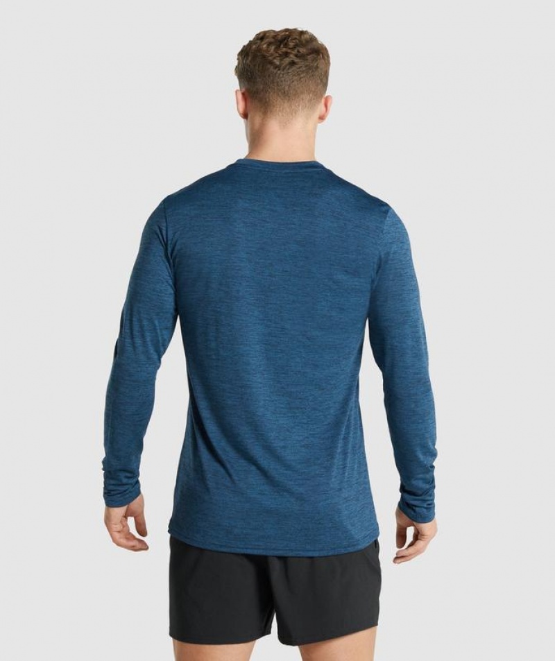 Long Sleeve Top Gymshark Arrival Marl Long Sleeve T-Shirt Azul Marino | FKTXB7643