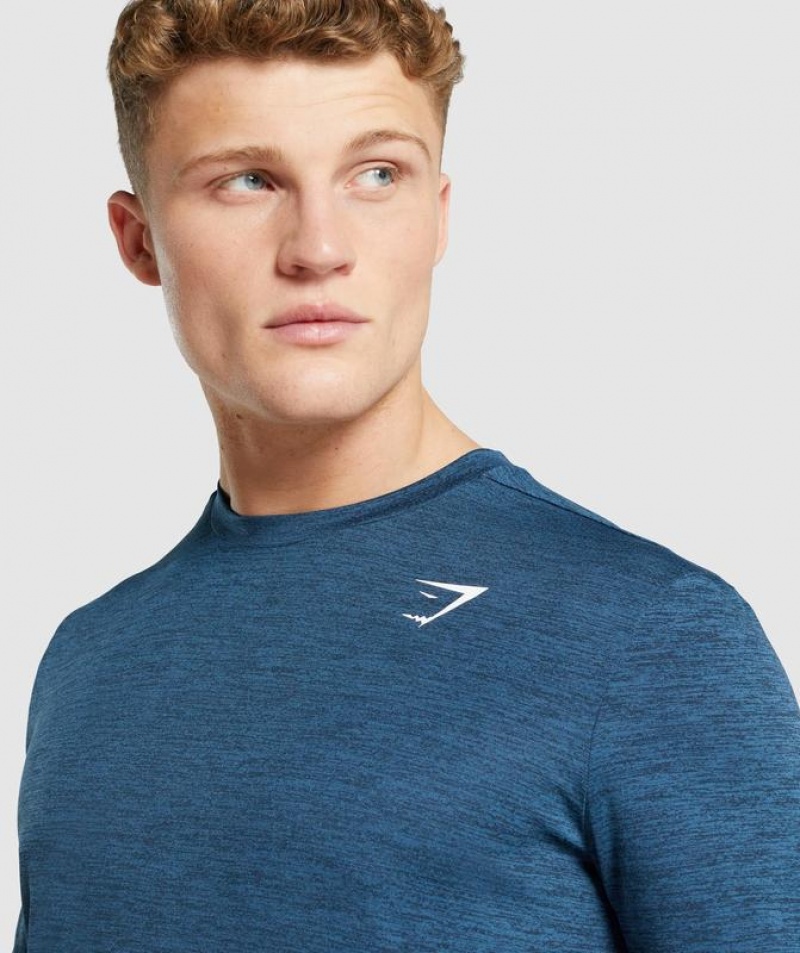 Long Sleeve Top Gymshark Arrival Marl Long Sleeve T-Shirt Azul Marino | FKTXB7643