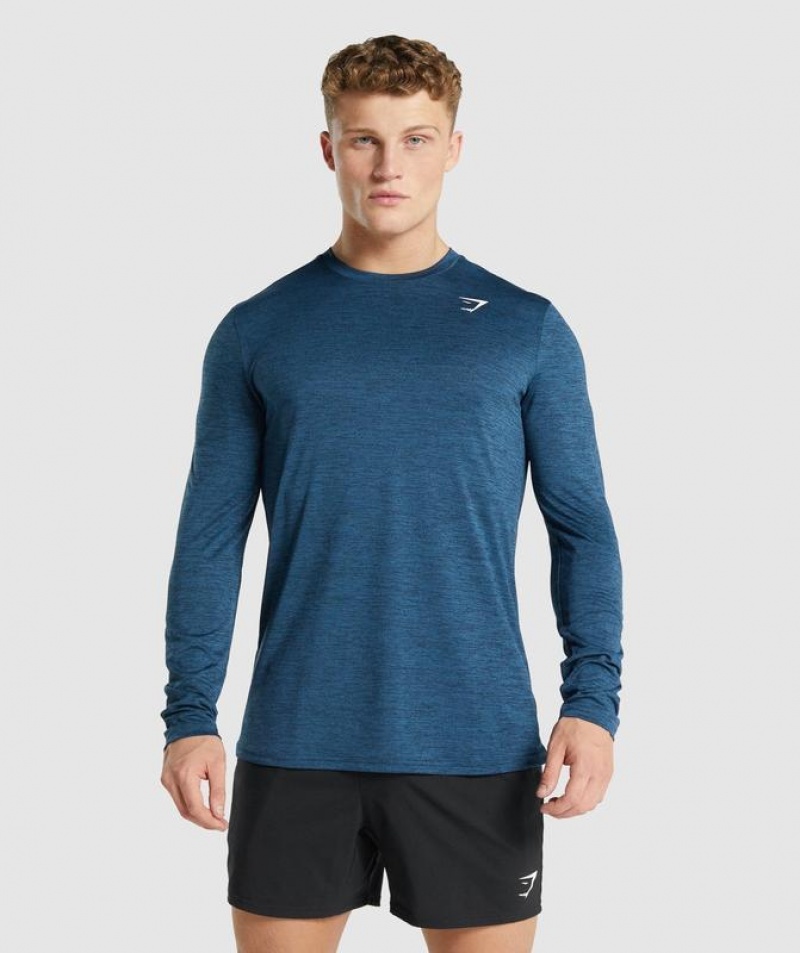 Long Sleeve Top Gymshark Arrival Marl Long Sleeve T-Shirt Azul Marino | FKTXB7643