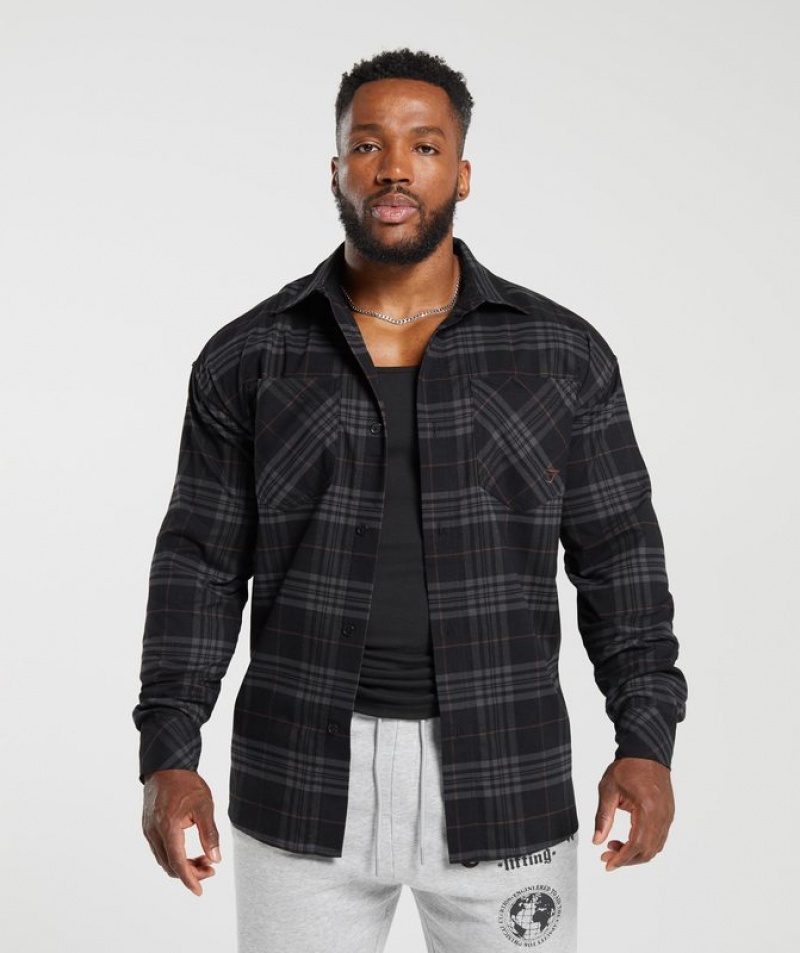 Long Sleeve Top Gymshark Check Shirt Negras | EVSCW8304