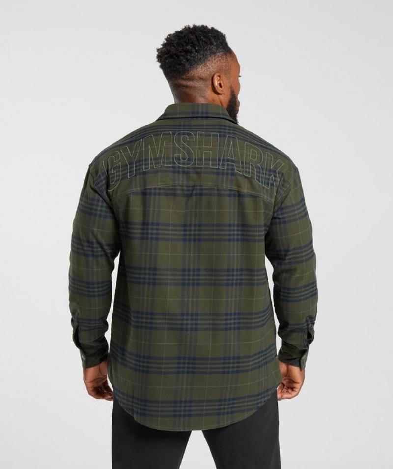 Long Sleeve Top Gymshark Check Shirt Verde Oliva | XZNLR0487