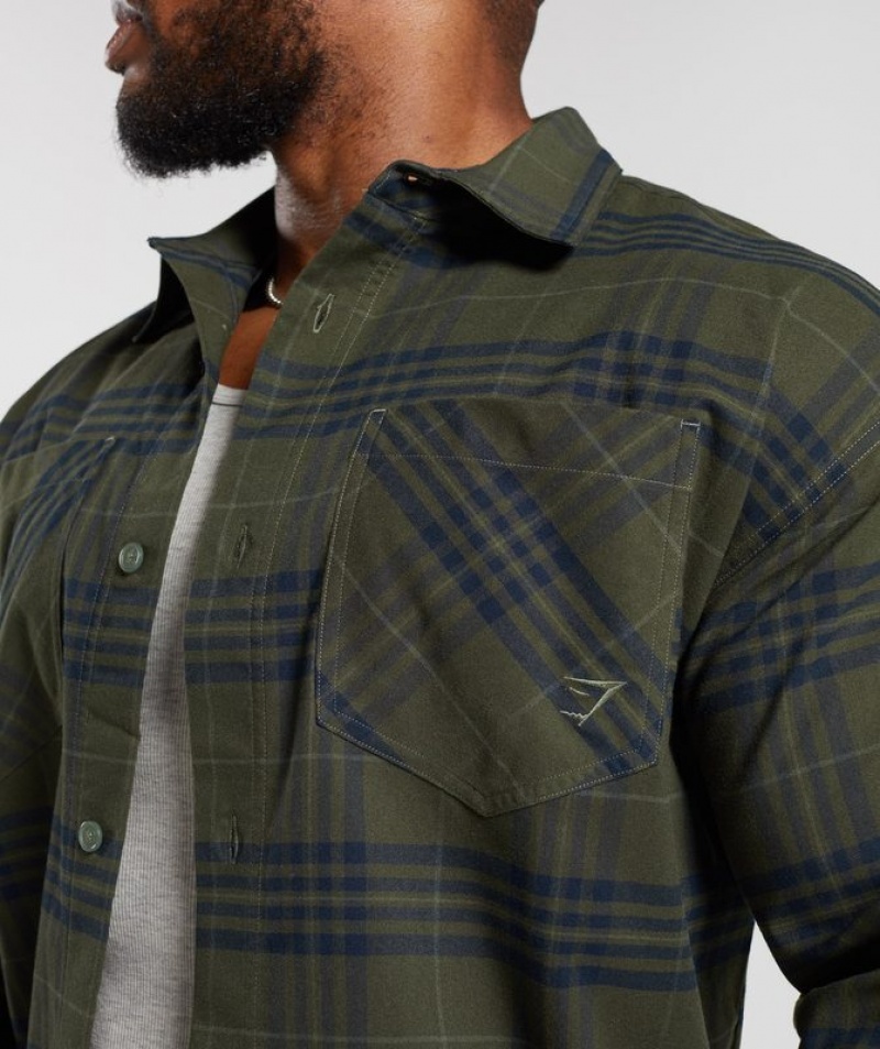 Long Sleeve Top Gymshark Check Shirt Verde Oliva | XZNLR0487