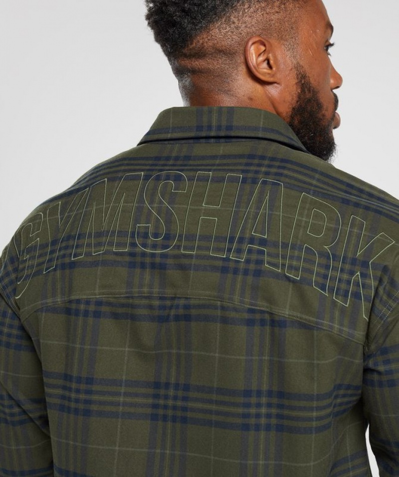 Long Sleeve Top Gymshark Check Shirt Verde Oliva | XZNLR0487