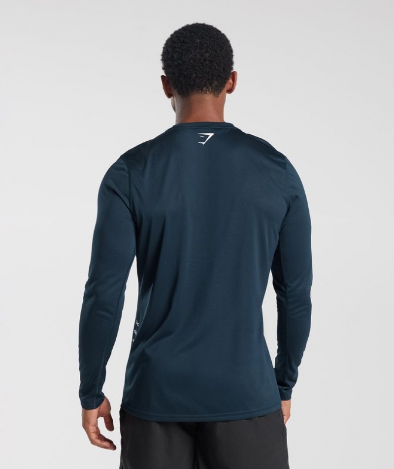 Long Sleeve Top Gymshark Deporte Long Sleeve T-Shirt Navy/Black Marl | WMOQN4639