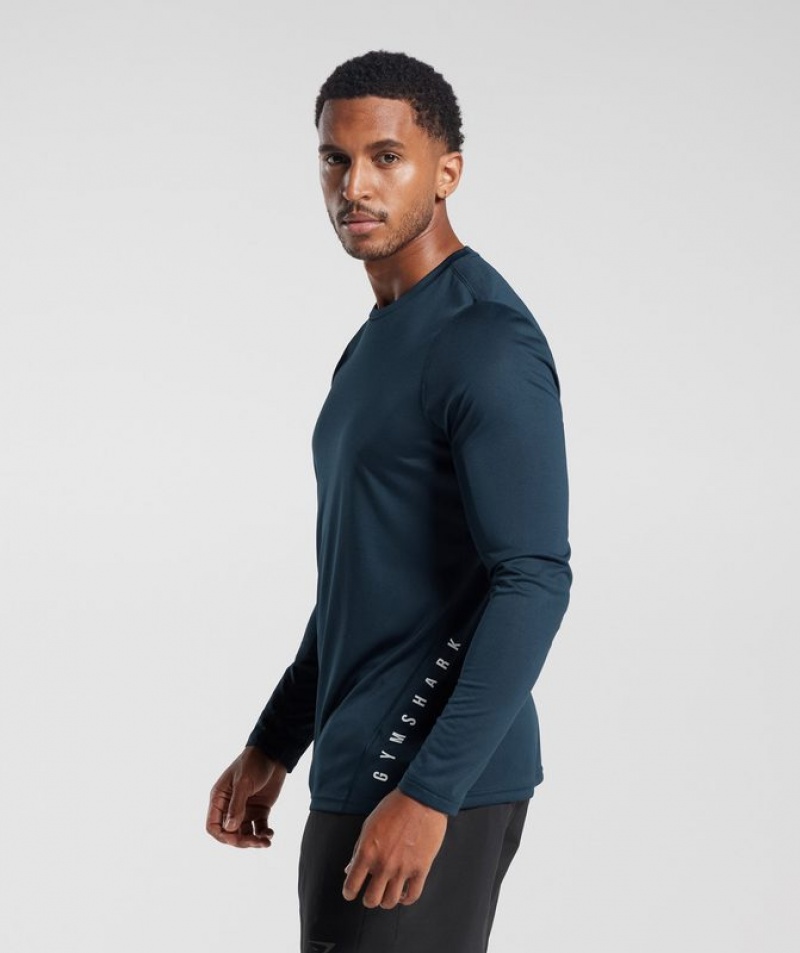 Long Sleeve Top Gymshark Deporte Long Sleeve T-Shirt Navy/Black Marl | WMOQN4639