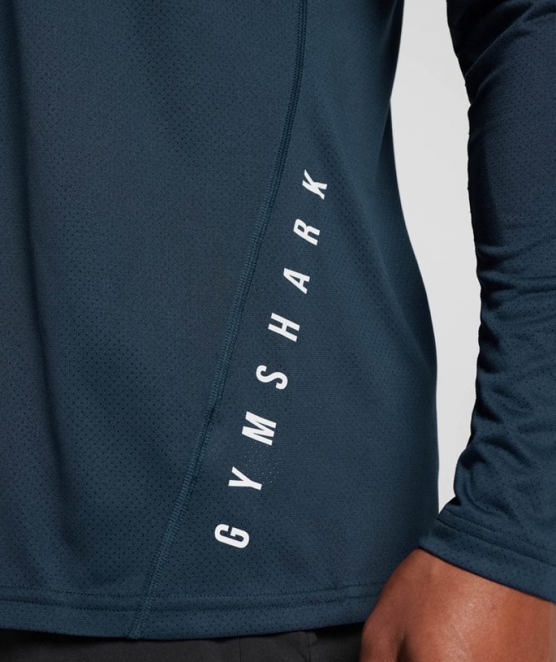 Long Sleeve Top Gymshark Deporte Long Sleeve T-Shirt Navy/Black Marl | WMOQN4639