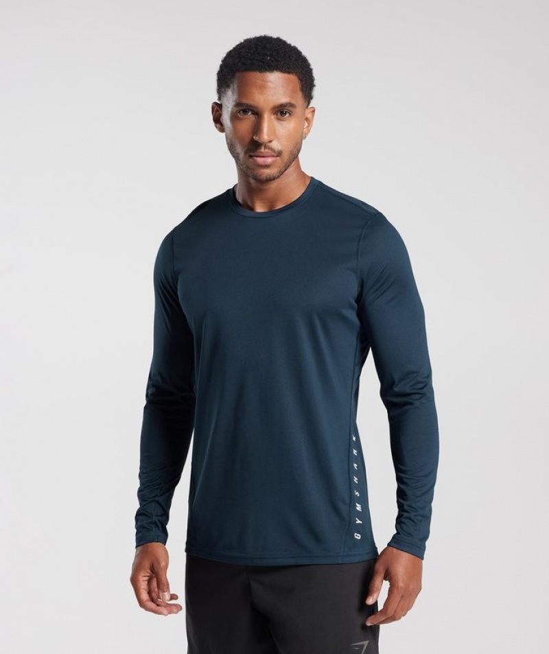 Long Sleeve Top Gymshark Deporte Long Sleeve T-Shirt Navy/Black Marl | WMOQN4639