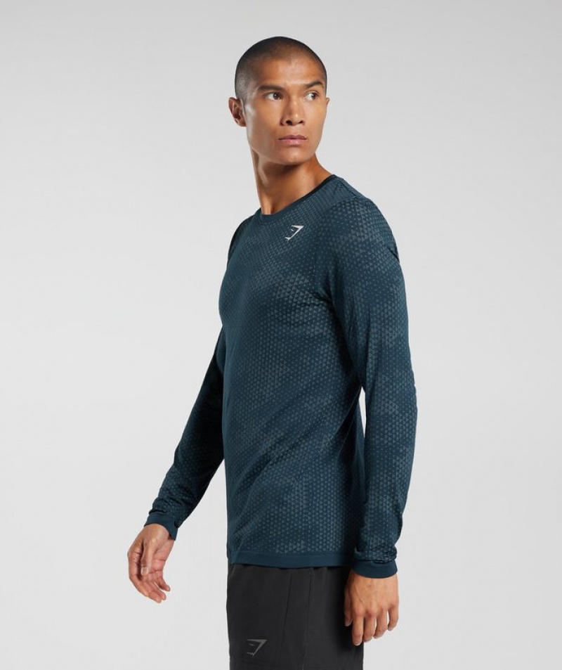 Long Sleeve Top Gymshark Deporte Seamless Long Sleeve T-Shirt Navy/Denim Teal | VNFZR0834