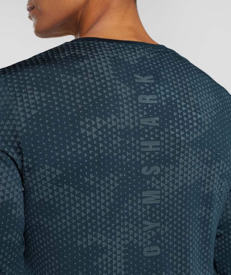 Long Sleeve Top Gymshark Deporte Seamless Long Sleeve T-Shirt Navy/Denim Teal | VNFZR0834