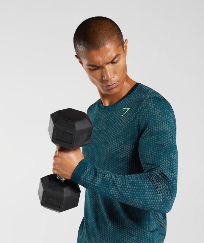 Long Sleeve Top Gymshark Deporte Seamless Long Sleeve T-Shirt Azules | YBCFE8029