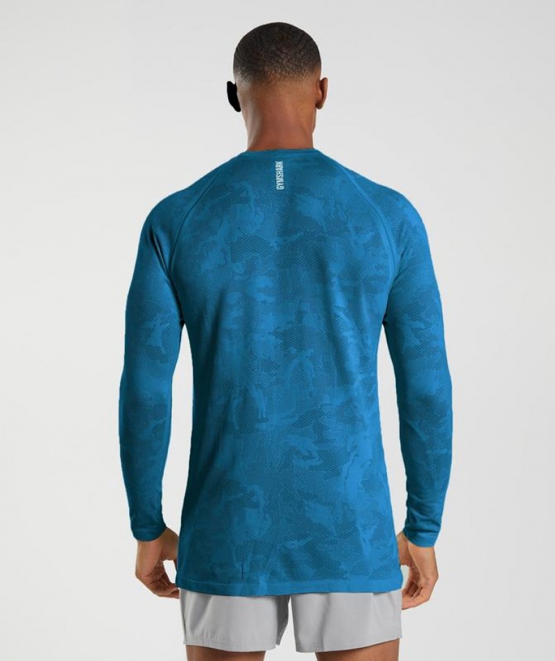 Long Sleeve Top Gymshark Geo Seamless Long Sleeve T-Shirt Azules | MLXYF7425