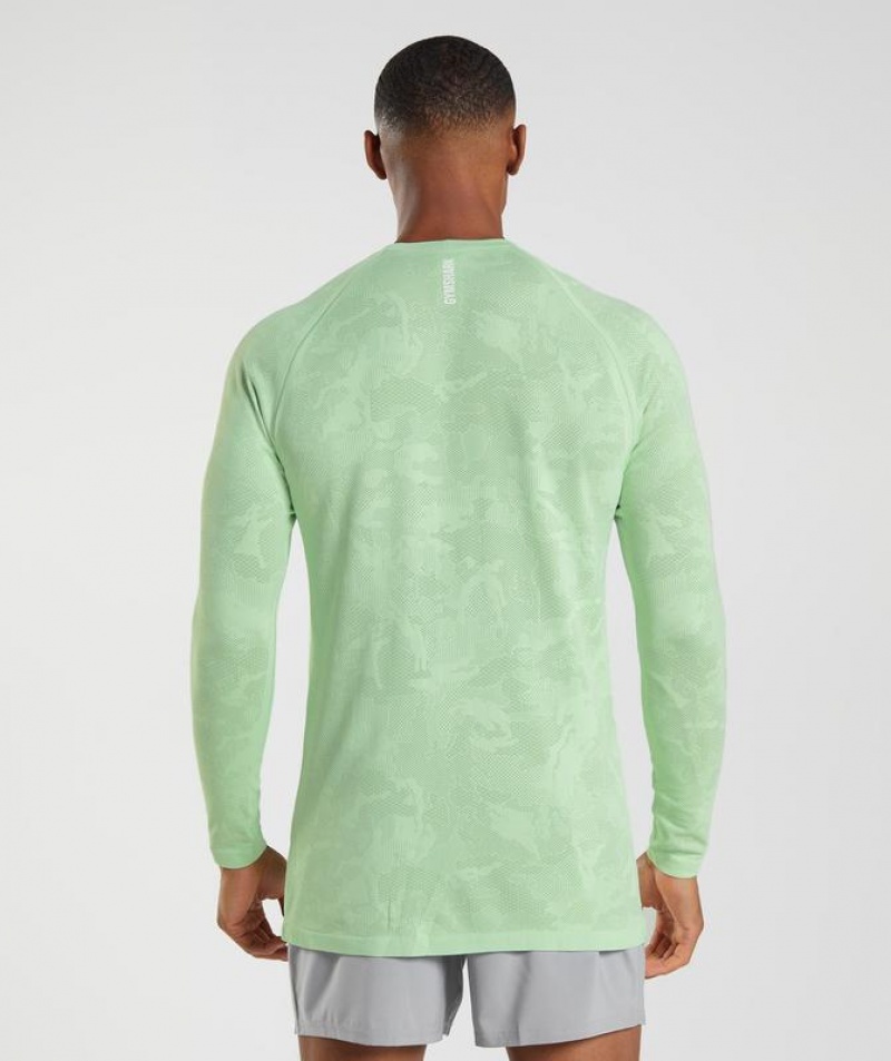 Long Sleeve Top Gymshark Geo Seamless Long Sleeve T-Shirt Verde | YQIVO9376