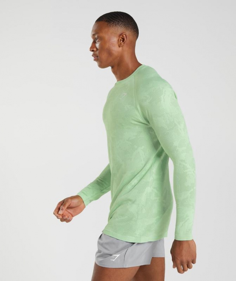 Long Sleeve Top Gymshark Geo Seamless Long Sleeve T-Shirt Verde | YQIVO9376