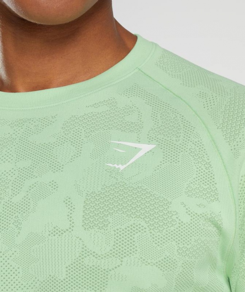 Long Sleeve Top Gymshark Geo Seamless Long Sleeve T-Shirt Verde | YQIVO9376