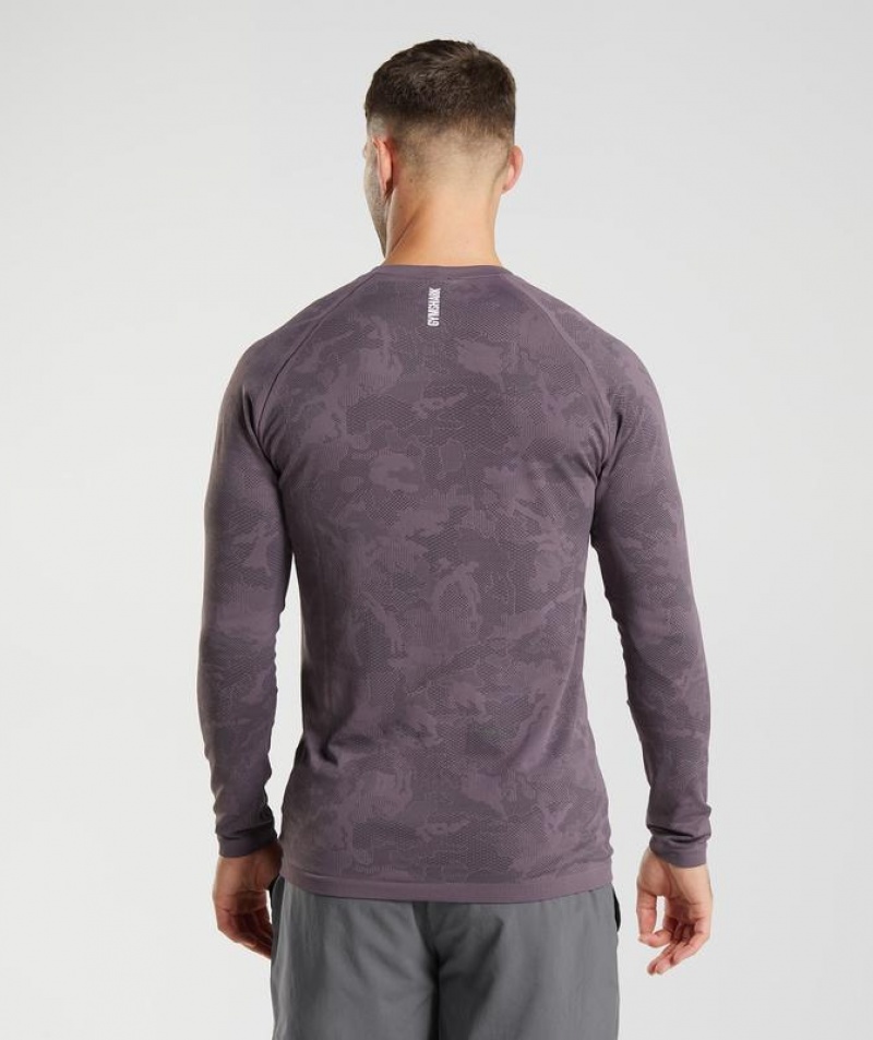 Long Sleeve Top Gymshark Geo Seamless Long Sleeve T-Shirt Musk Lilac/Black | DVNHK6513