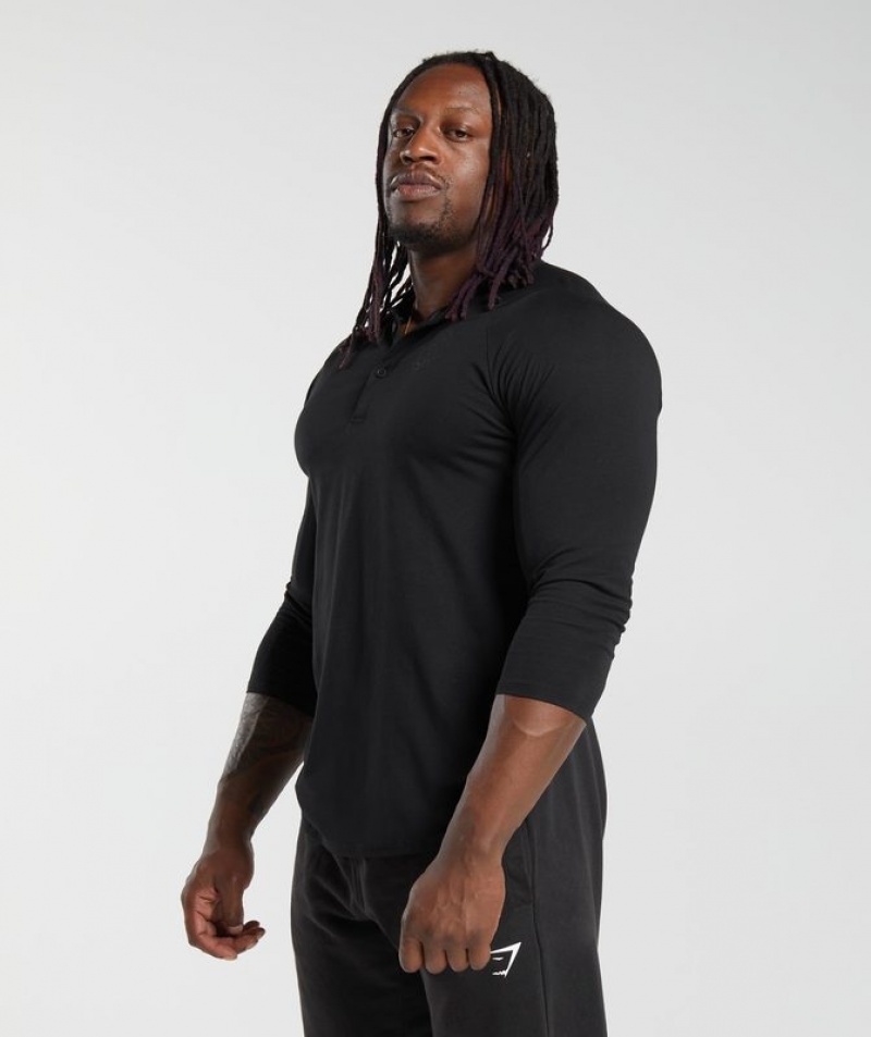 Long Sleeve Top Gymshark Legacy Henley Negras | OXBVT8795