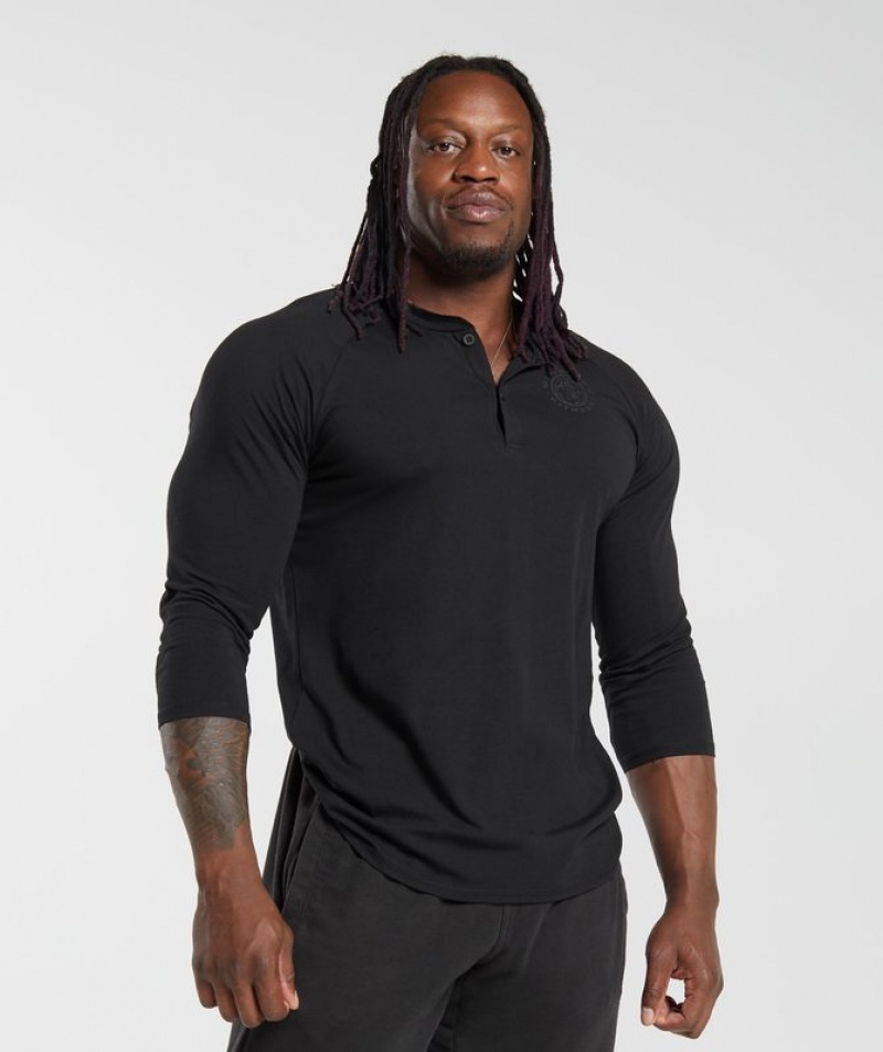 Long Sleeve Top Gymshark Legacy Henley Negras | OXBVT8795