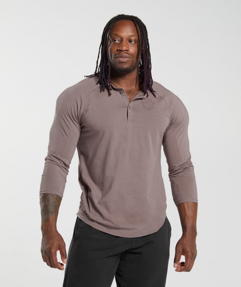 Long Sleeve Top Gymshark Legacy Henley Washed Mauve | ZITYB4953