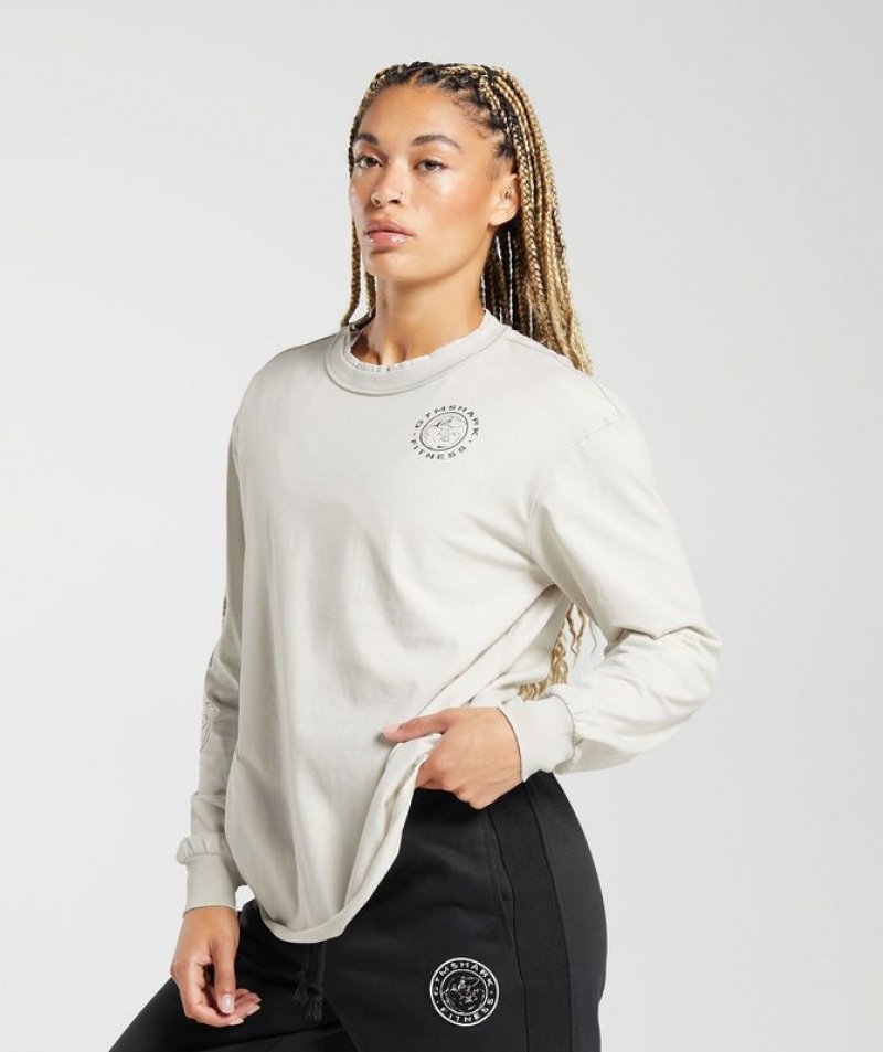 Long Sleeve Top Gymshark Legacy Washed Long Sleeve Top Metal Azules | DKJFE3920