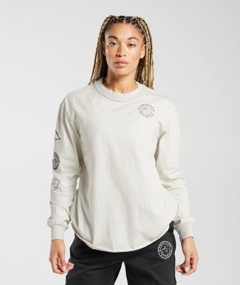 Long Sleeve Top Gymshark Legacy Washed Long Sleeve Top Metal Azules | DKJFE3920