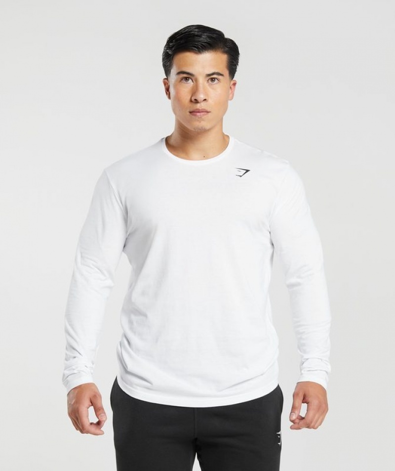 Long Sleeve Top Gymshark Lifting Club Long Sleeve T-Shirt Blancas | MPARB7165