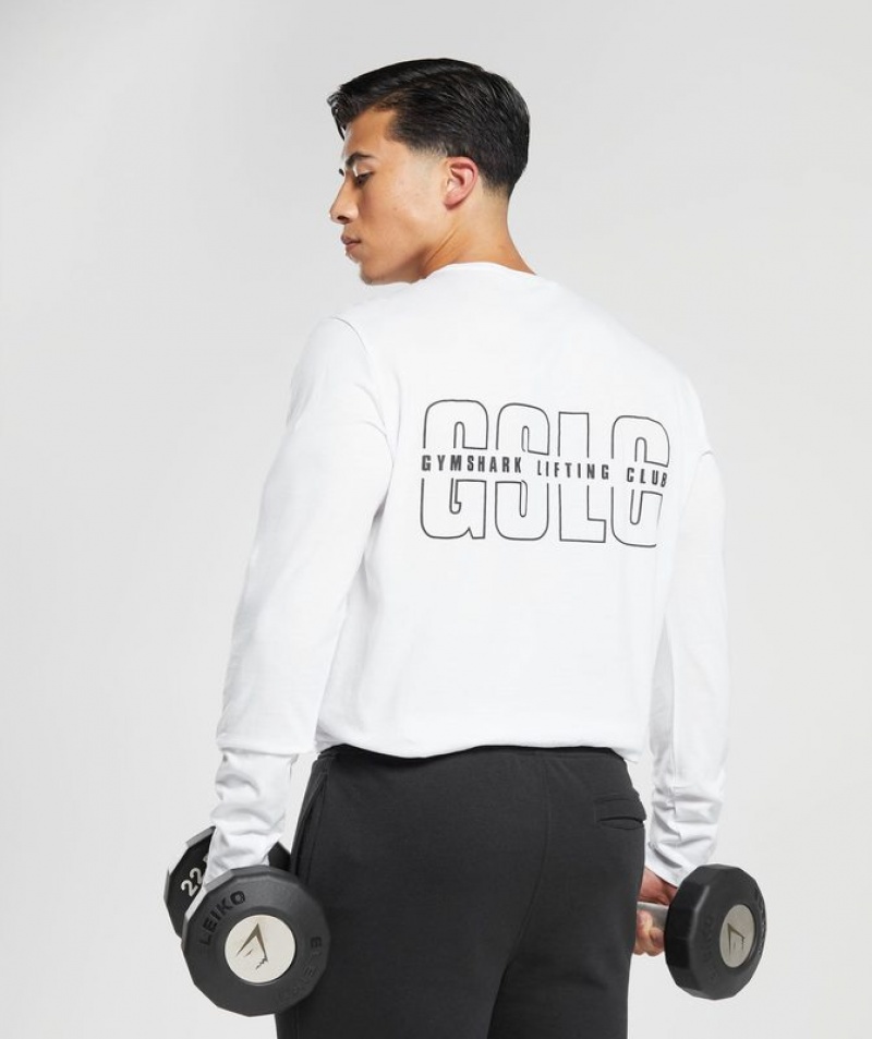 Long Sleeve Top Gymshark Lifting Club Long Sleeve T-Shirt Blancas | MPARB7165