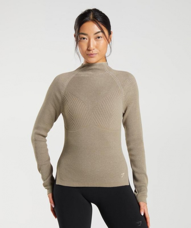 Long Sleeve Top Gymshark Pause Knitwear Long Sleeve Top Gris | XRANC0827