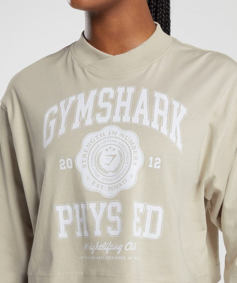 Long Sleeve Top Gymshark Phys Ed Estampadas Long Sleeve T-Shirt Marrones | TPVAM9850