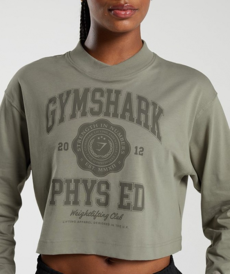 Long Sleeve Top Gymshark Phys Ed Estampadas Long Sleeve T-Shirt Gris | UVCWR5016