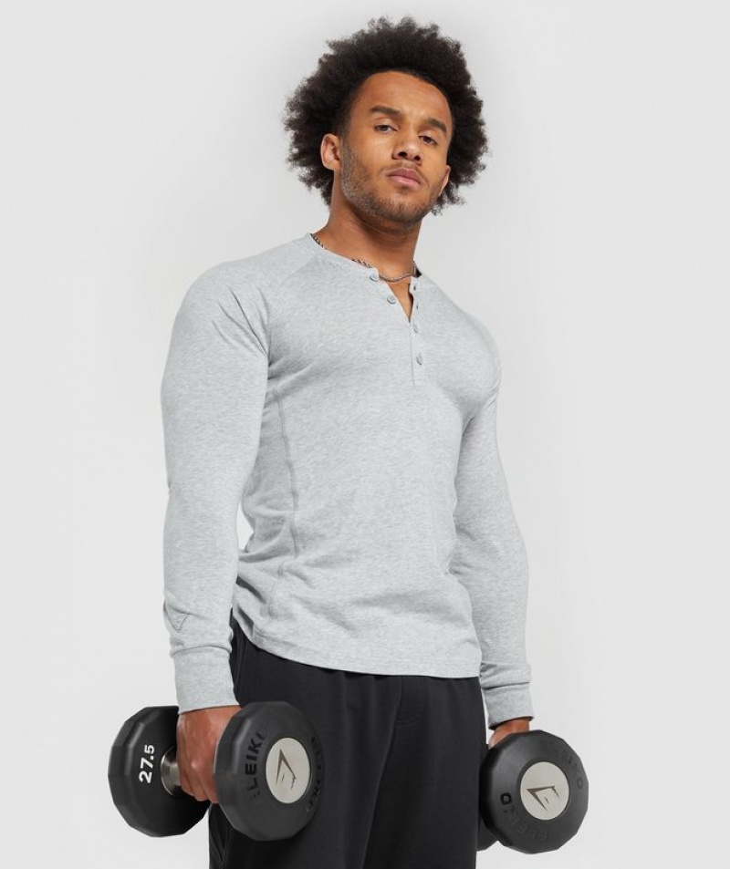 Long Sleeve Top Gymshark Rest Day Essentials Henley Gris Claro | ONUBK4592