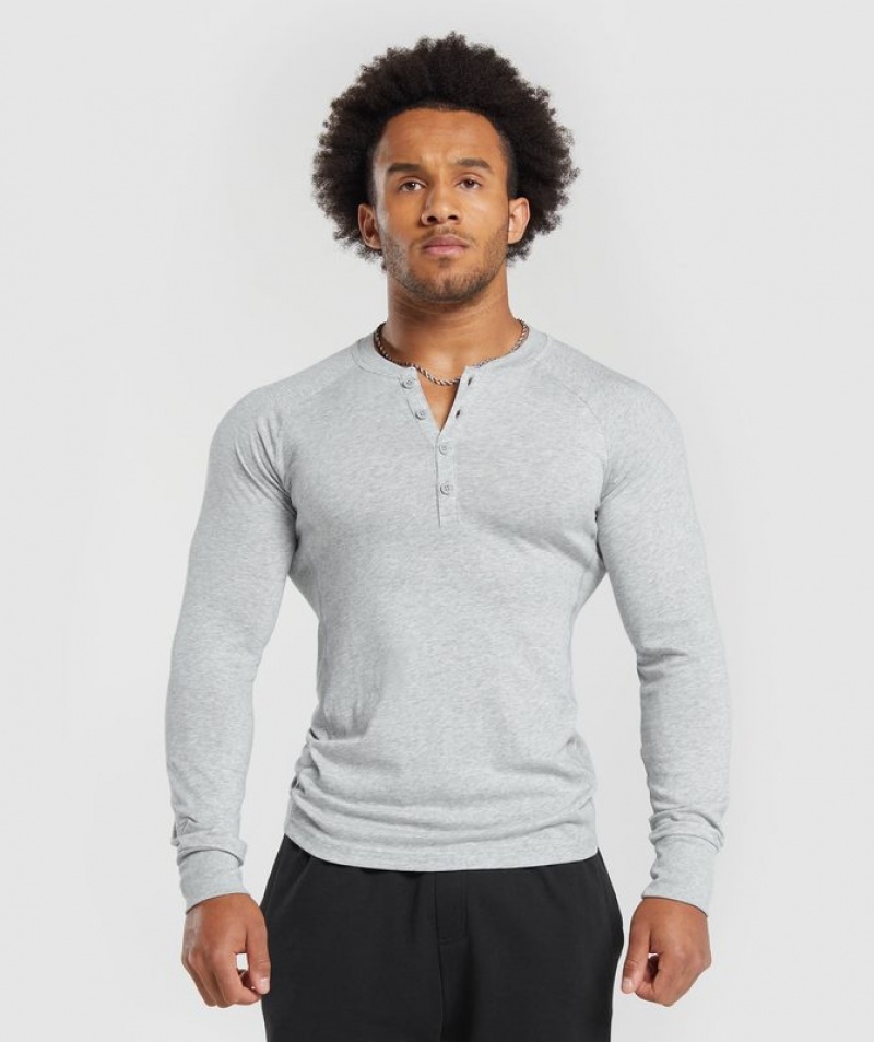 Long Sleeve Top Gymshark Rest Day Essentials Henley Gris Claro | ONUBK4592