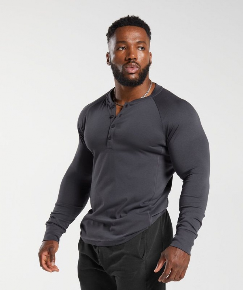 Long Sleeve Top Gymshark Rest Day Essentials Henley Gris | VFEZK1430