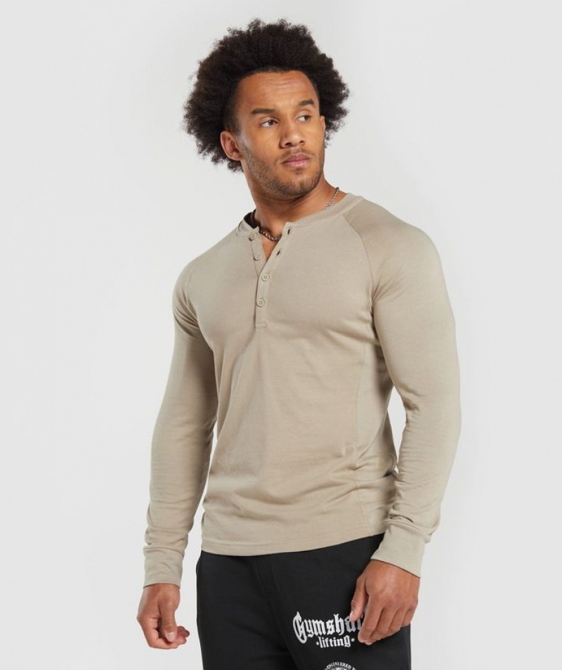 Long Sleeve Top Gymshark Rest Day Essentials Henley Marrones | IKRQE2461