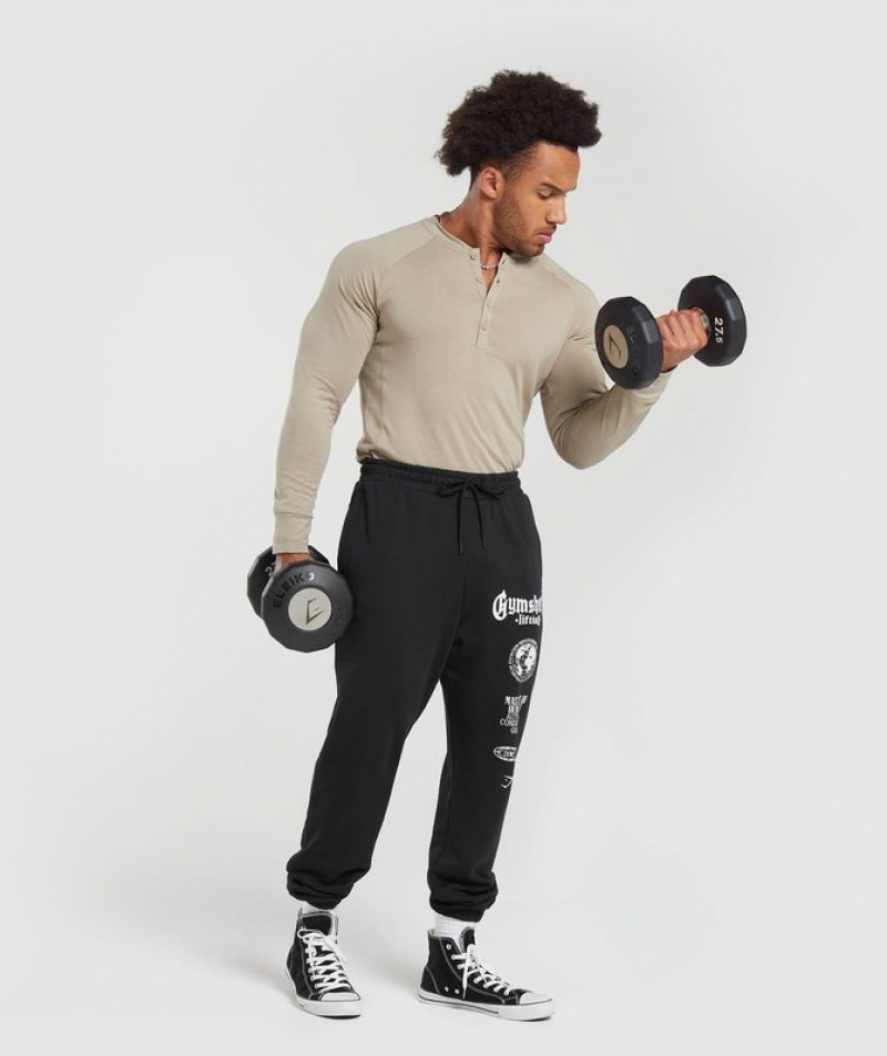 Long Sleeve Top Gymshark Rest Day Essentials Henley Marrones | IKRQE2461