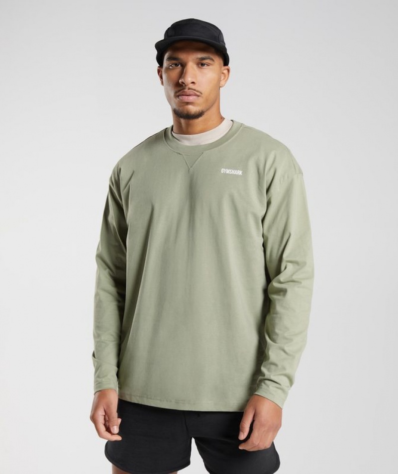 Long Sleeve Top Gymshark Rest Day Sweats Long Sleeve T-Shirt Verde | OFPDE0624