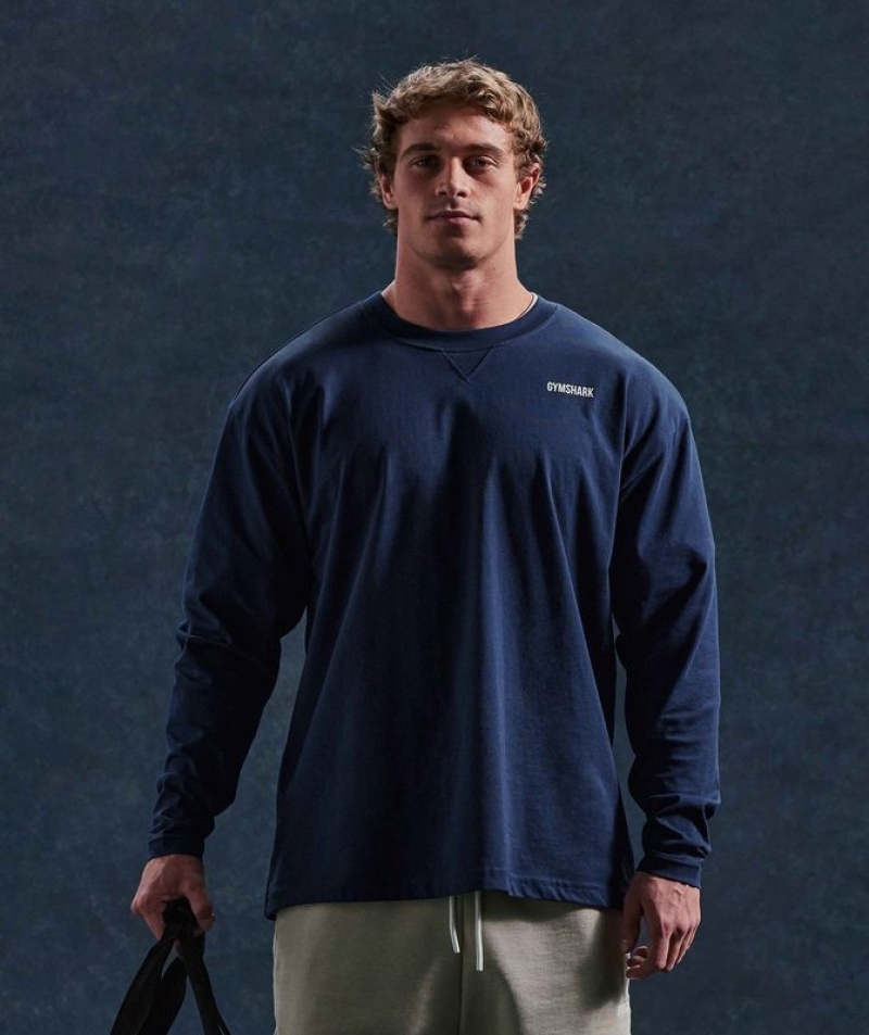 Long Sleeve Top Gymshark Rest Day Sweats Long Sleeve T-Shirt Azul Marino | WDHKV2671