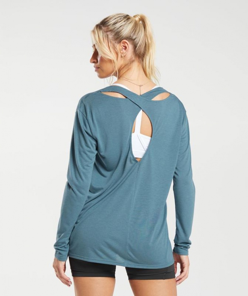 Long Sleeve Top Gymshark Super Soft Cut-Out Long Sleeve Top Denim Teal | RYITQ3257