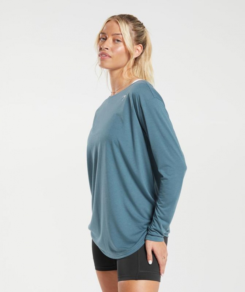 Long Sleeve Top Gymshark Super Soft Cut-Out Long Sleeve Top Denim Teal | RYITQ3257