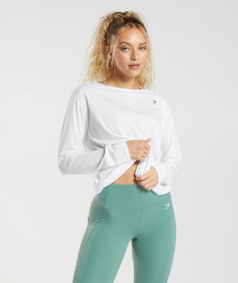 Long Sleeve Top Gymshark Super Soft Cut-Out Long Sleeve Top Blancas | KLTAU4368