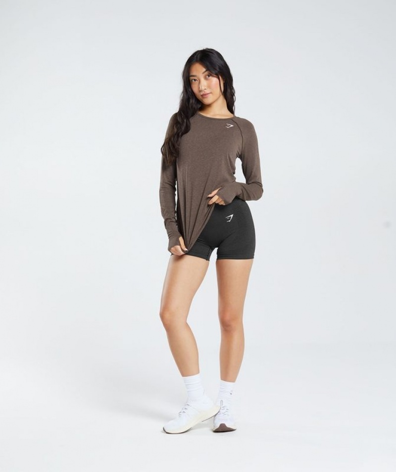 Long Sleeve Top Gymshark Vital Seamless 2.0 Light Long Sleeve Top Marrones | AUITH4398