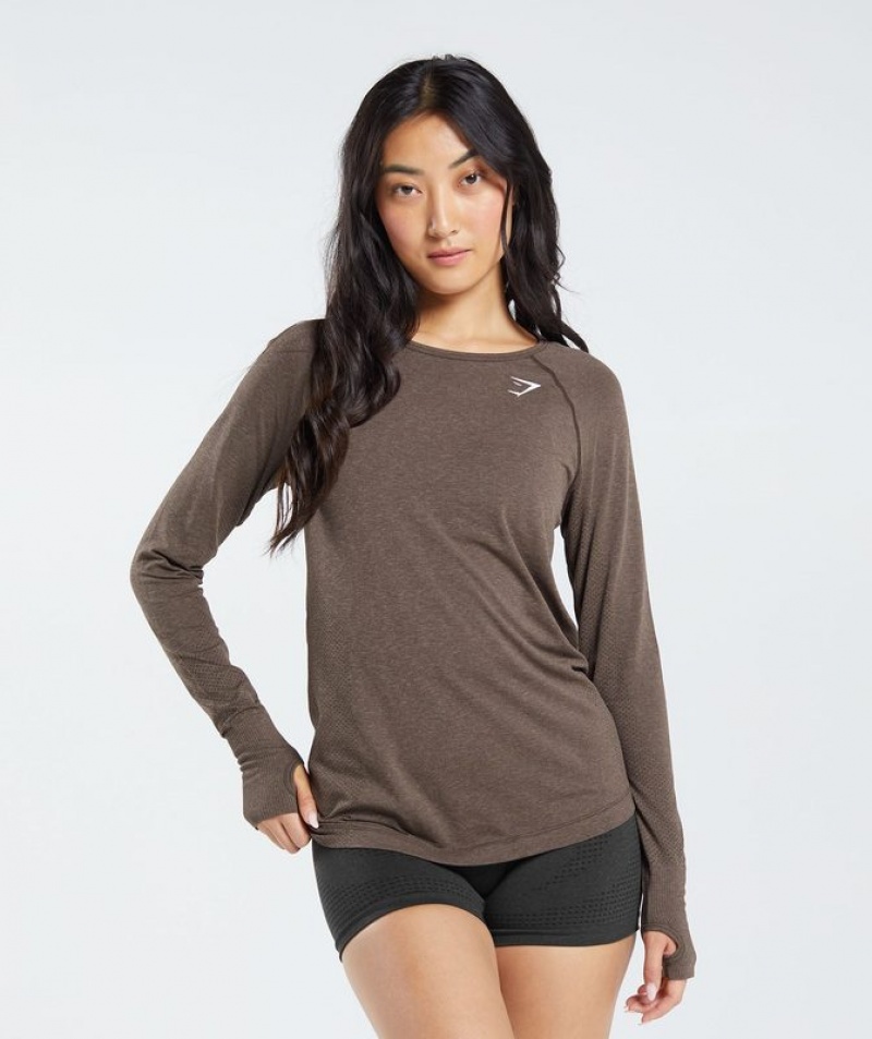 Long Sleeve Top Gymshark Vital Seamless 2.0 Light Long Sleeve Top Marrones | AUITH4398