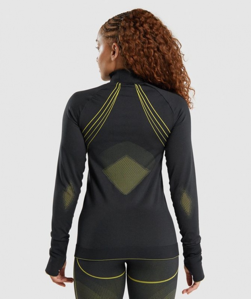 Pullovers Gymshark Apex Seamless 1/4 Zip Black/Yellow | BQFXT1386