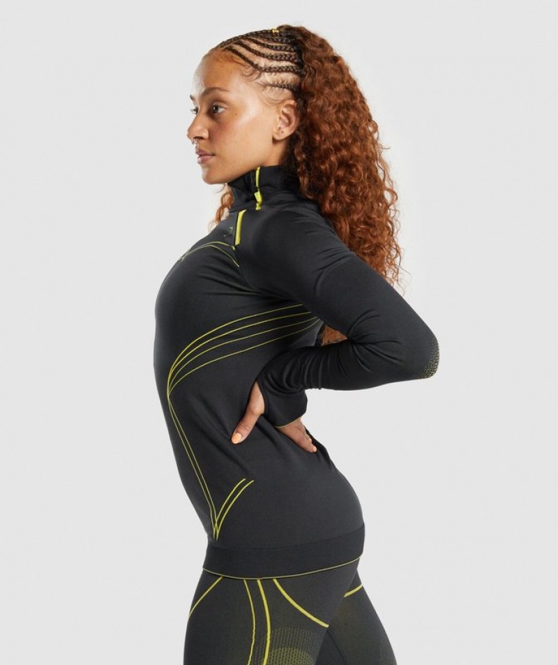 Pullovers Gymshark Apex Seamless 1/4 Zip Black/Yellow | BQFXT1386