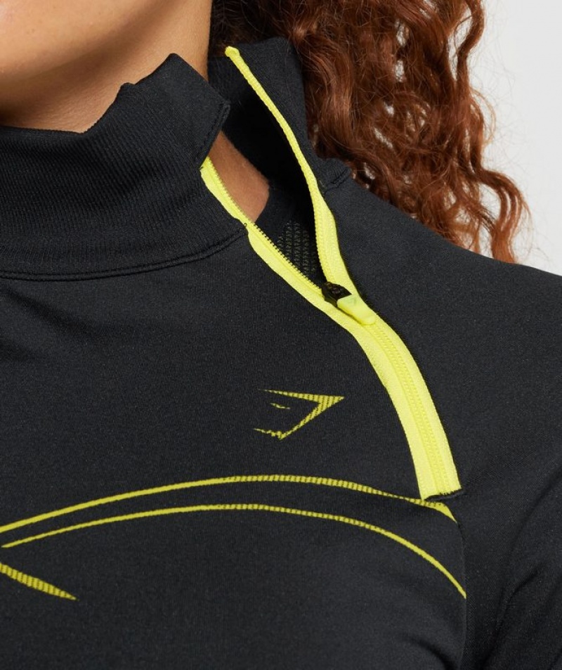 Pullovers Gymshark Apex Seamless 1/4 Zip Black/Yellow | BQFXT1386