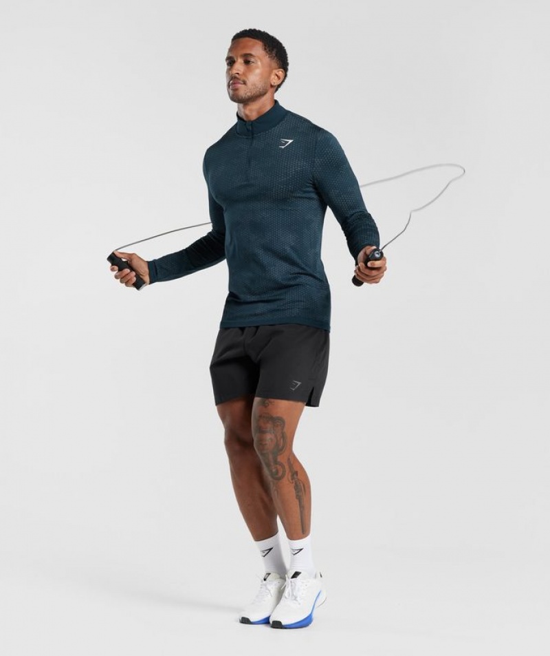 Pullovers Gymshark Deporte Seamless 1/4 Zip Navy/Denim Teal | VJMTG3582